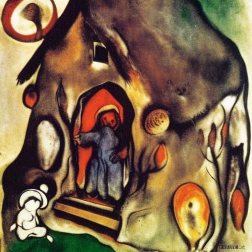 Cozy Forest Hut Interior, Cubist Surrealism