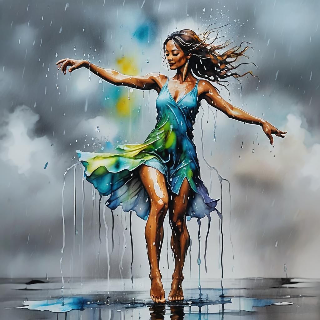 Alcohol Ink Woman Dancing in the Rain