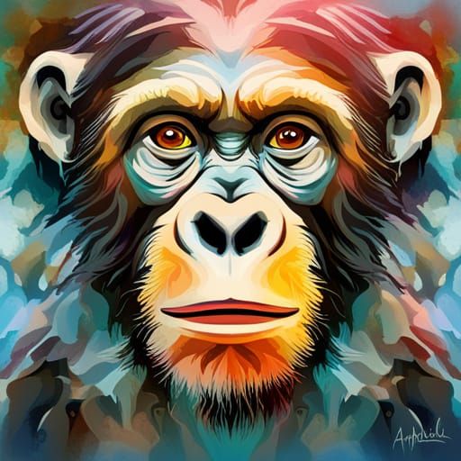 Chimpanzee Inkblot in Oil Painting Style