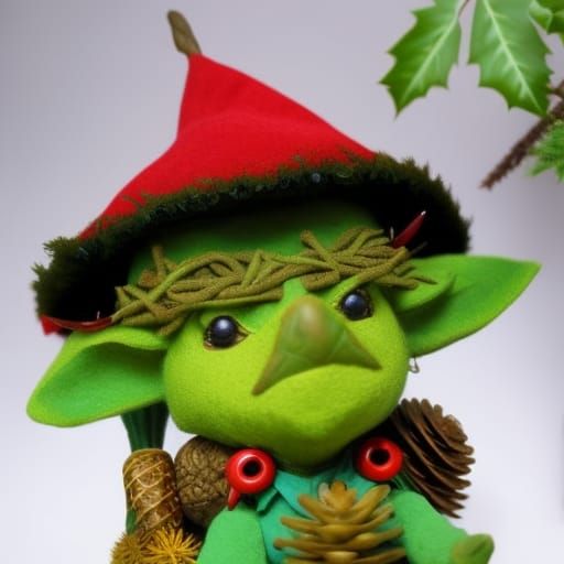 Goblincore Gnome with Bird Nest Hat Portrait