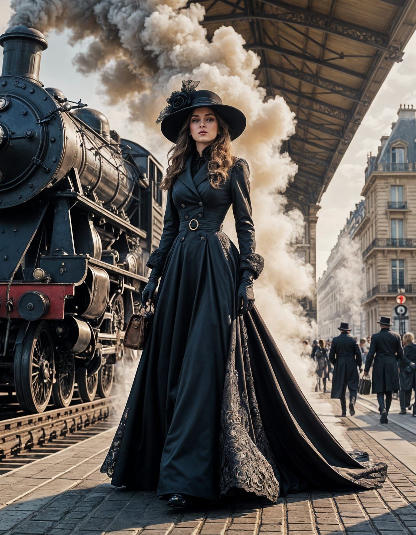 Elegant Victorian Beauty Walks into Paris Gare du Nord