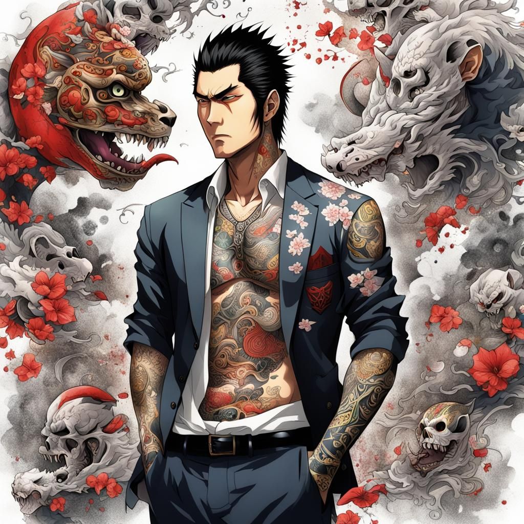 Yakuza Tattoo in Anime Manga Style