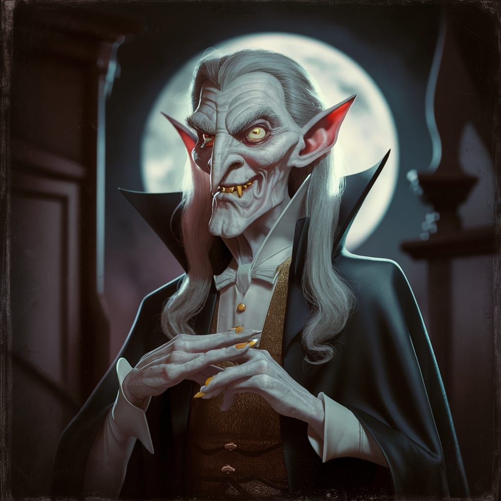 Vintage Vampire Illustration with Red Eyes