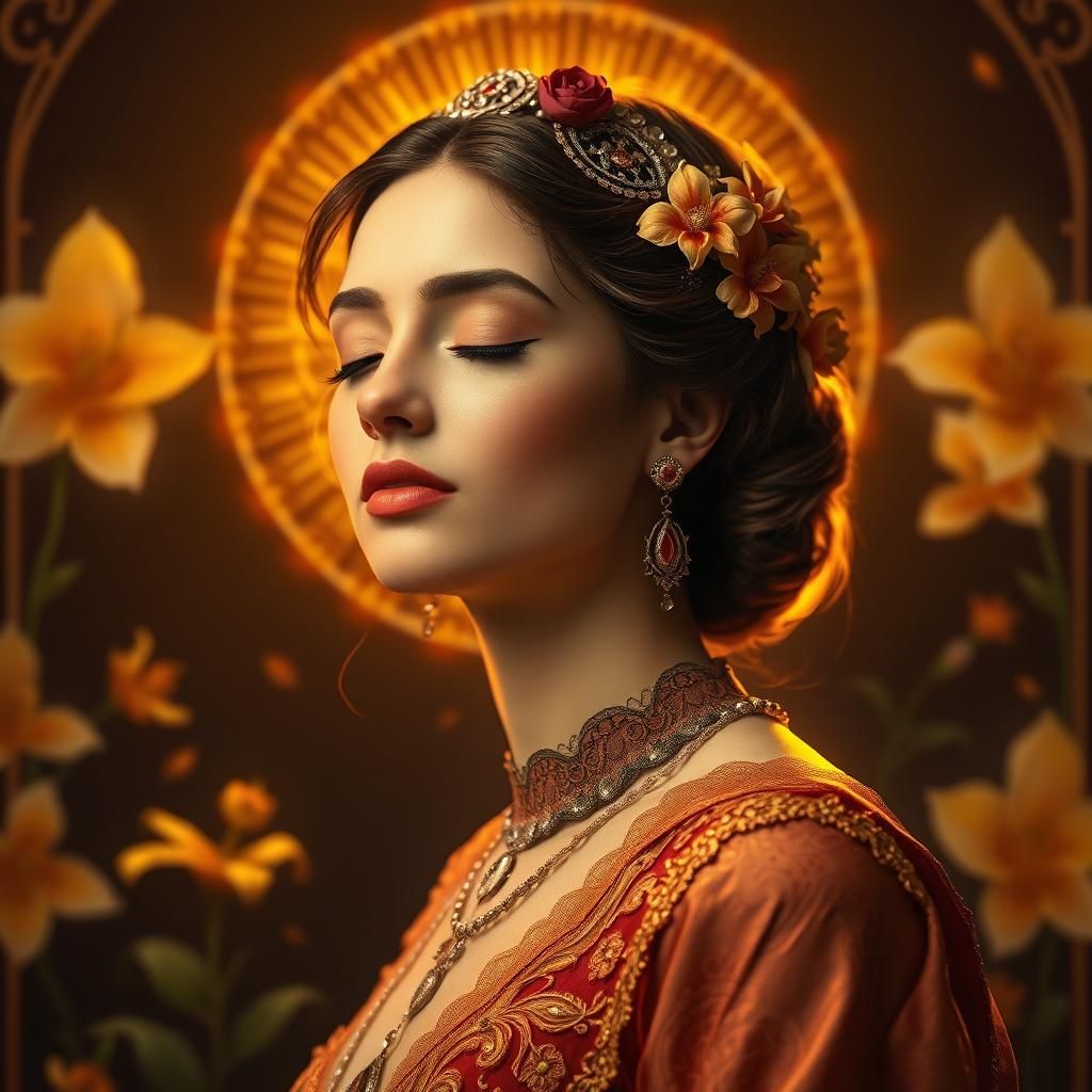 Elegant Woman in Opulent Attire, Art Nouveau Style