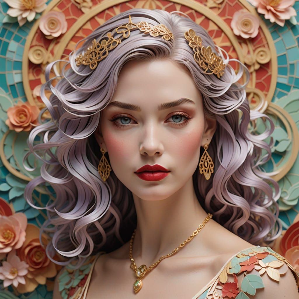 Pastel Paper-Cut Art of Elegant Woman