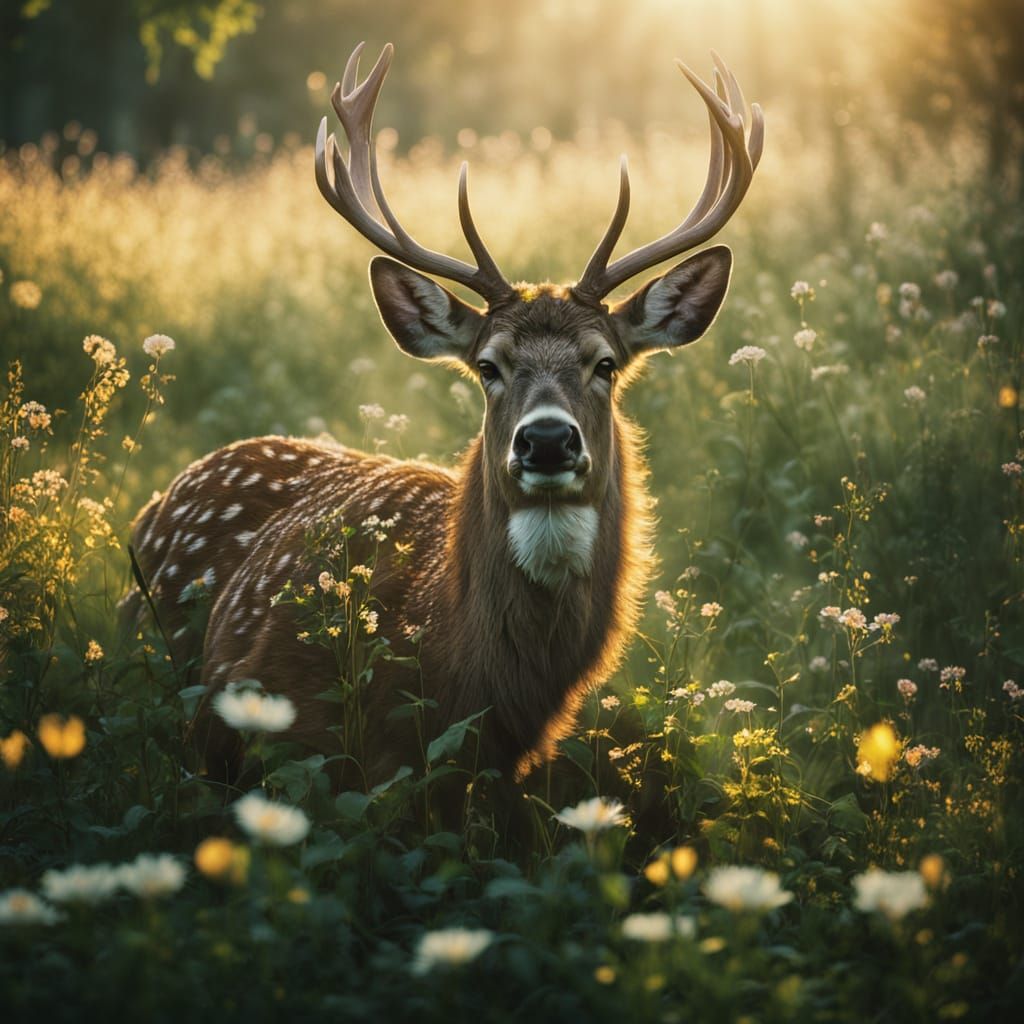 Majestic Golden Deer in Lush Meadow