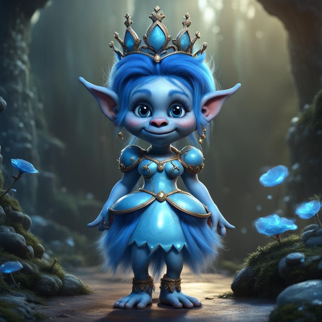 Cute Blue Princess Troll in Detailed Matte Painting