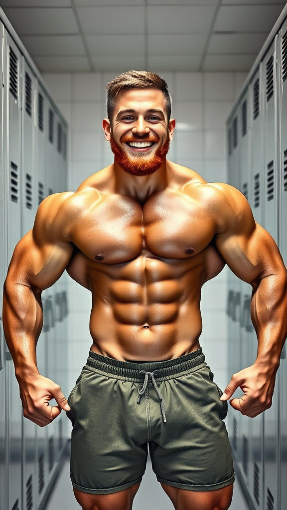 Muscular Bodybuilder Showcases Physique in Locker Room Photo