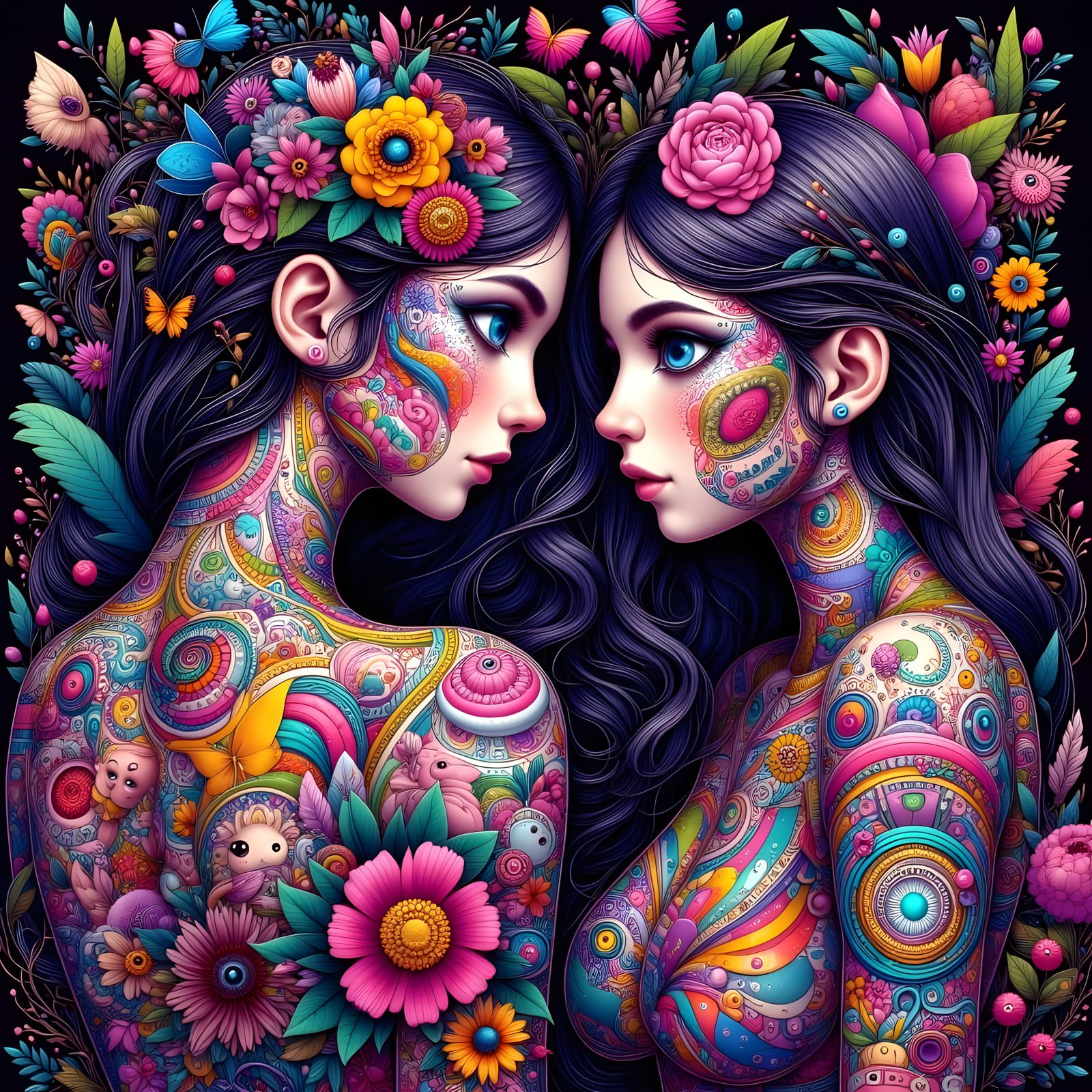 Floral Tattoos for ChromaDepth 3D Glasses