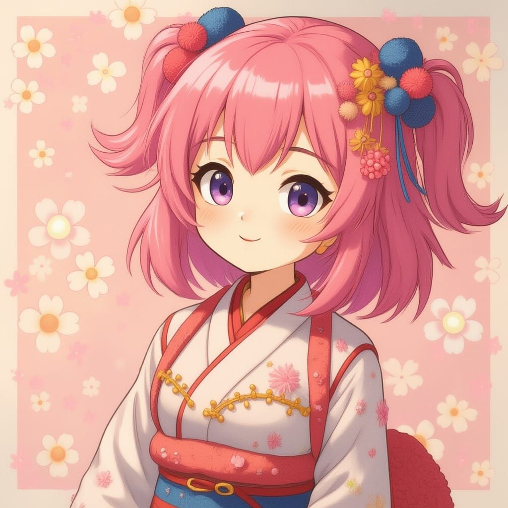 Anime Geisha With Koosh Ball Hair