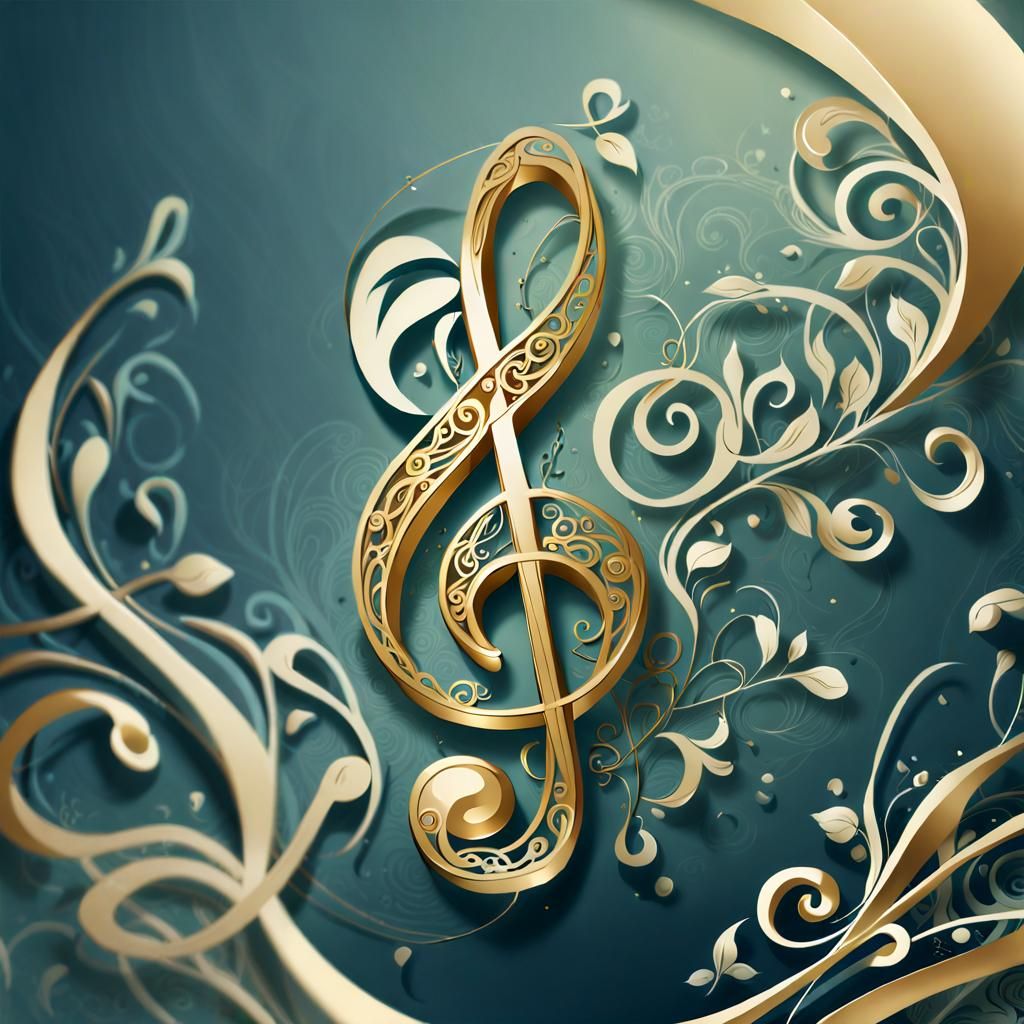 Elegant Gold Treble Clef Logo in Art Nouveau Style