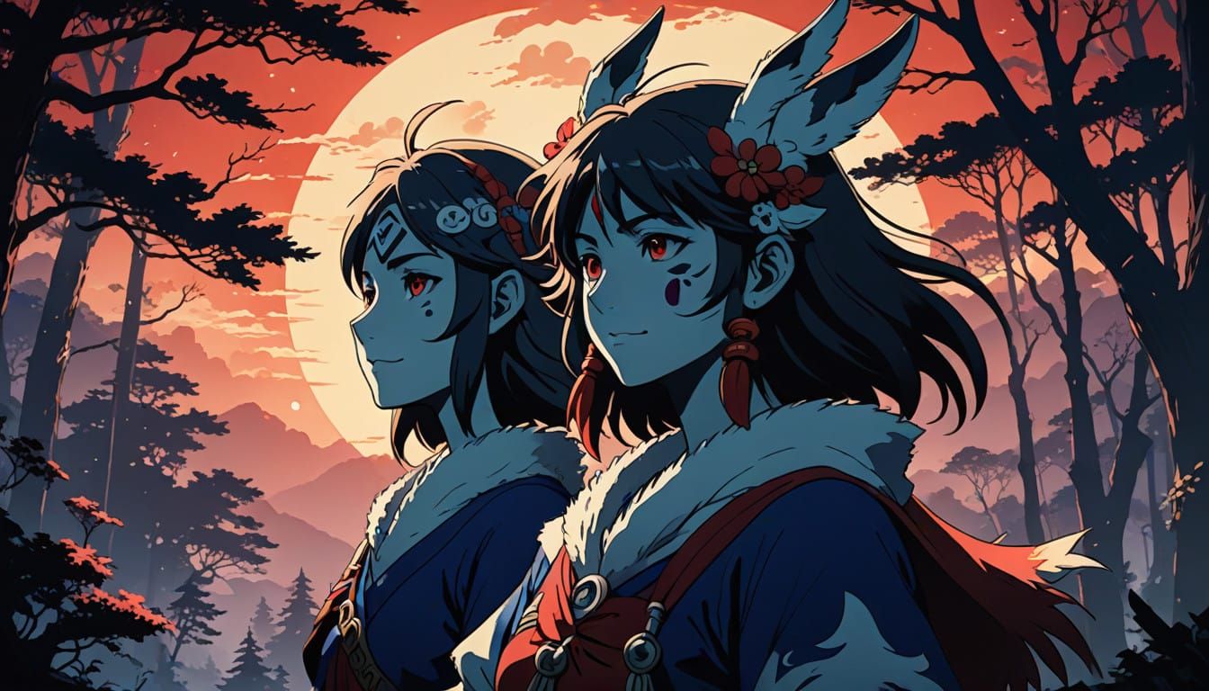 Empowered Mononoke Hime in Flat Anime Art