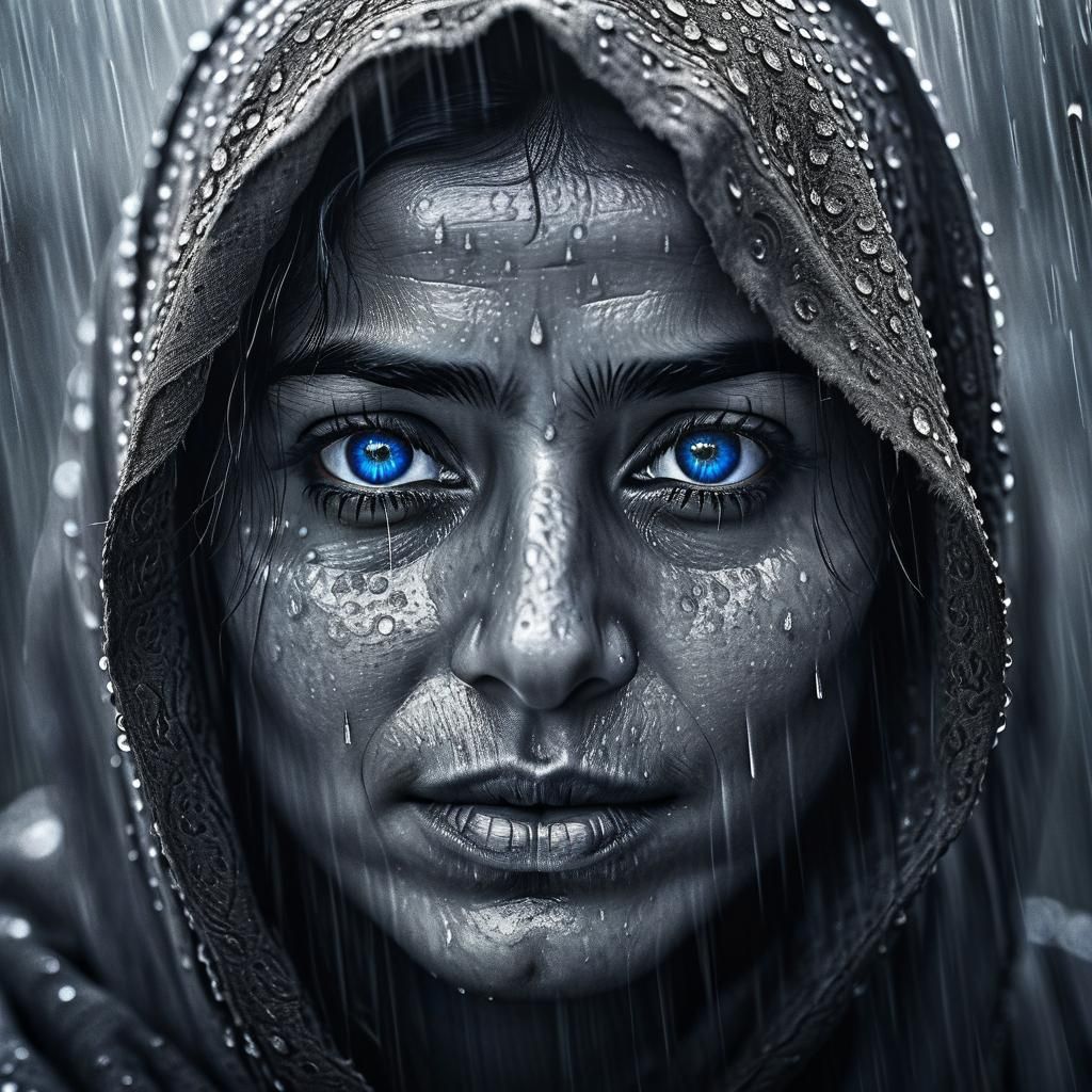 Monochromatic Portrait of Kashmiri Woman with Blue Eyes