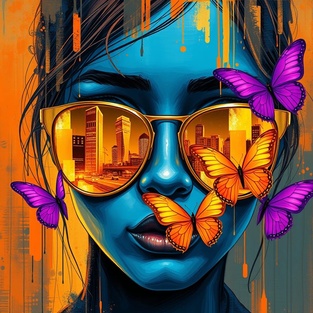 An abstract portrait of a female face,