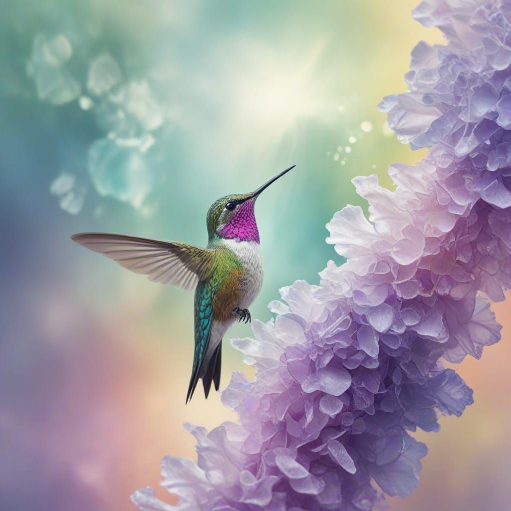 Surreal Fantasy Hummingbirds in Ethereal Rainbow Clouds