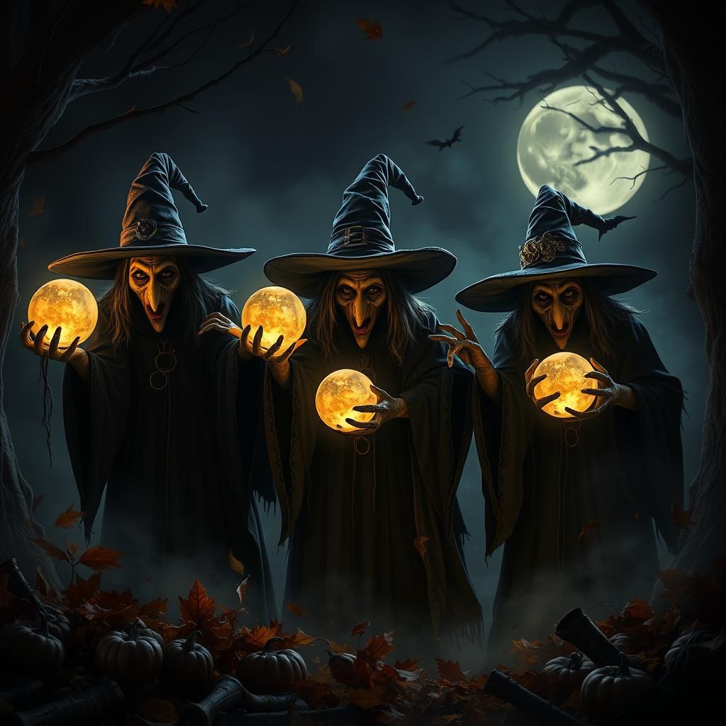 Hocus Pocus Inspired Witches in Dark Halloween Scene