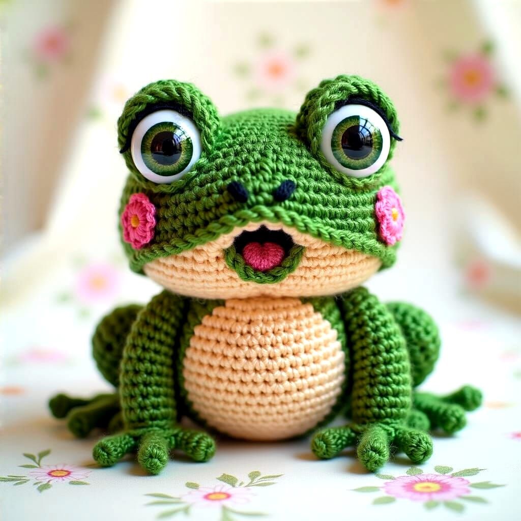 Surprised Crochet Frog Amigurumi Close-Up