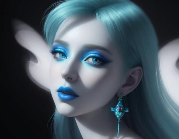 Ethereal beauty with blue hair and blue eyes and blue eyesha...