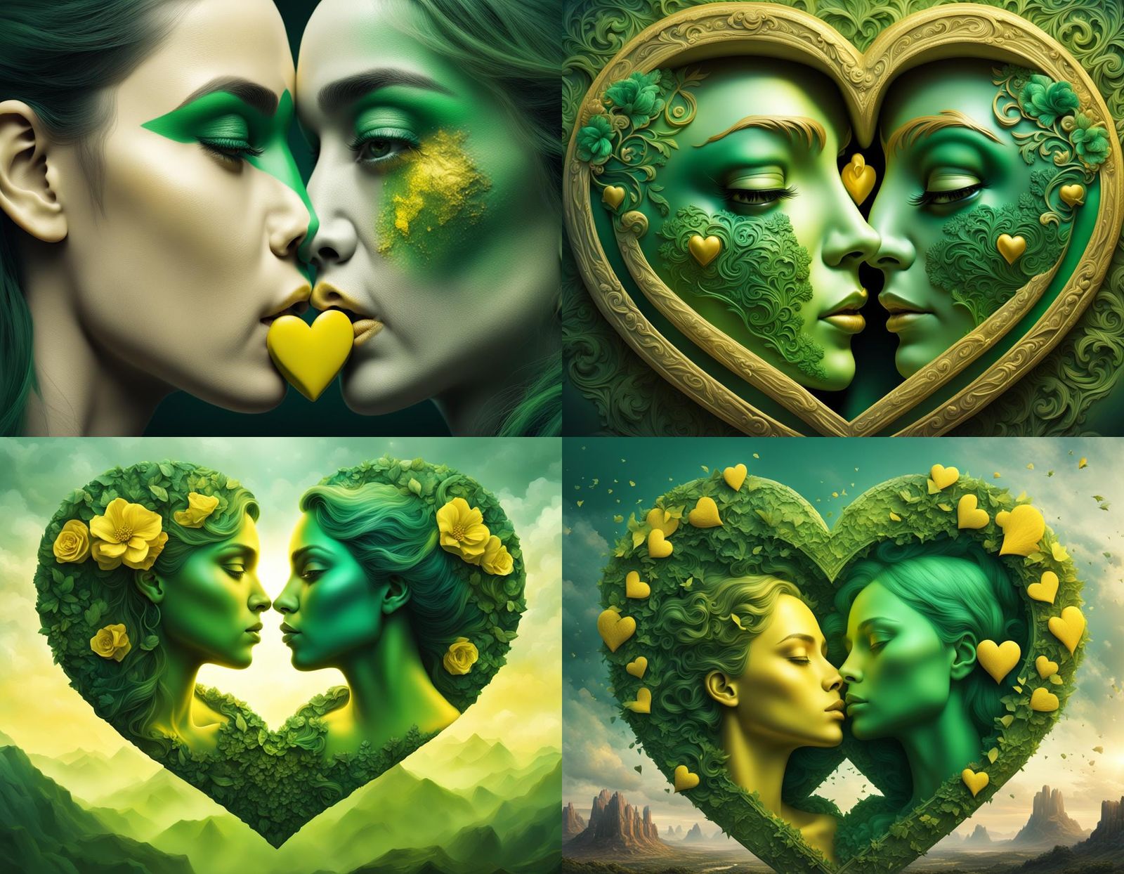 Kissing Faces Form a Heart in Digital Painting