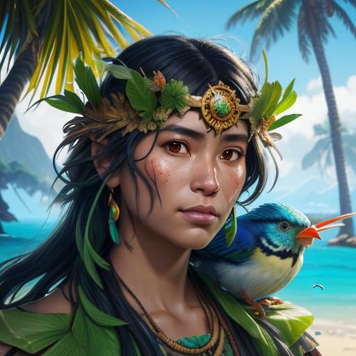 A beautiful woman and cute bird.