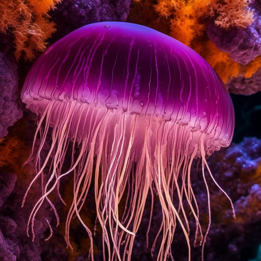 Crystal Jellyfish Mushroom in a Bioluminescent Ecosystem