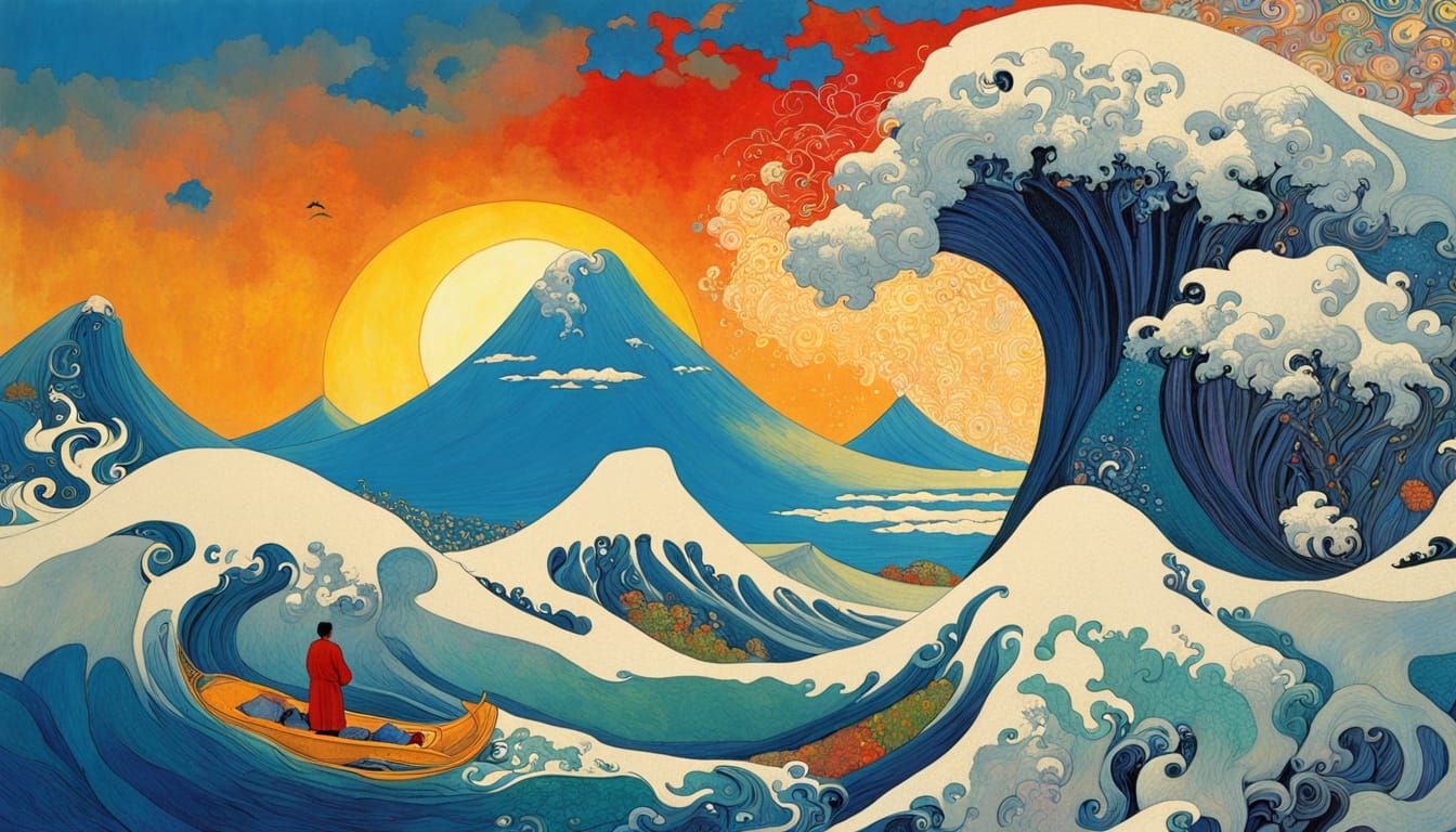 Great Wave in Klimt and Max Style