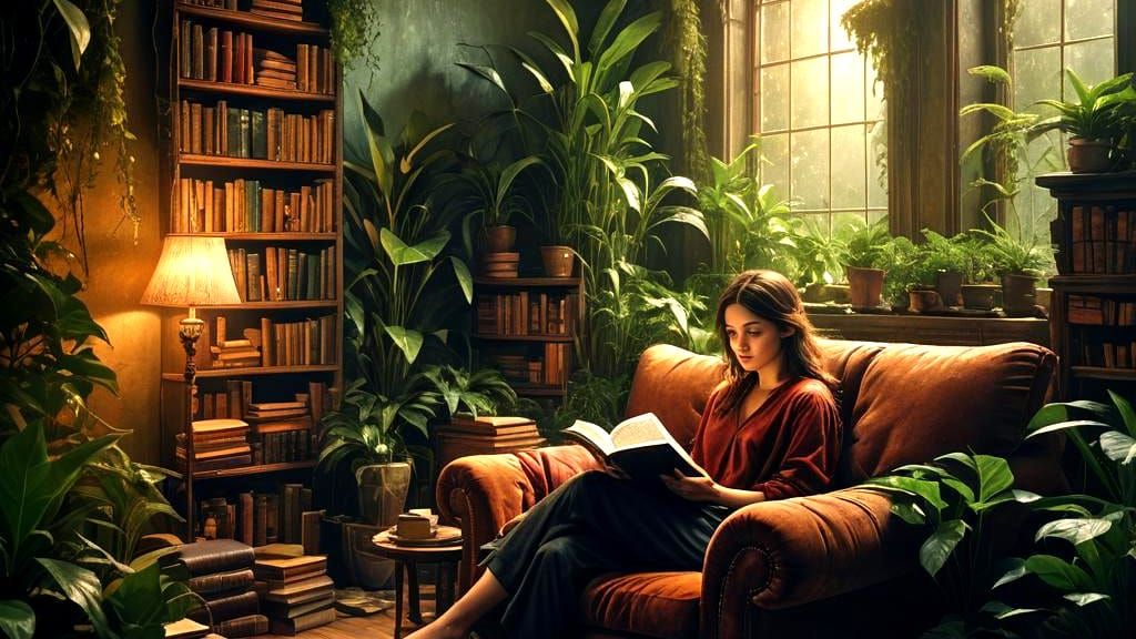 Modern Bedroom with Reading Space, Digital Art