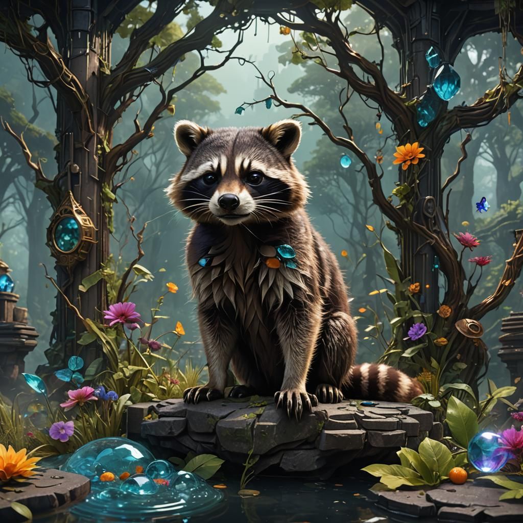 Glass Raccoon Matte Painting in Fantasy Style