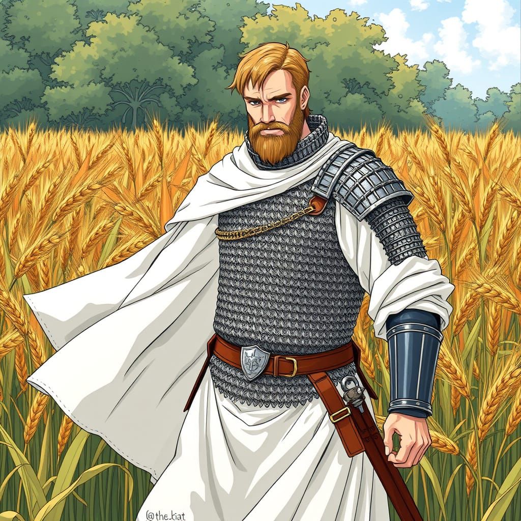 Medieval Russian Warrior in Golden Rye Field