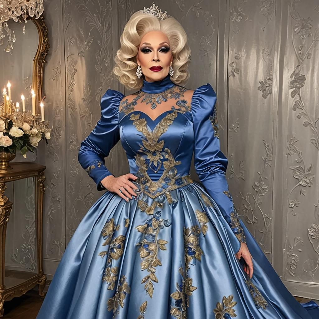 Satin Wonderland: Extravagant Drag Queen in Royal Blue