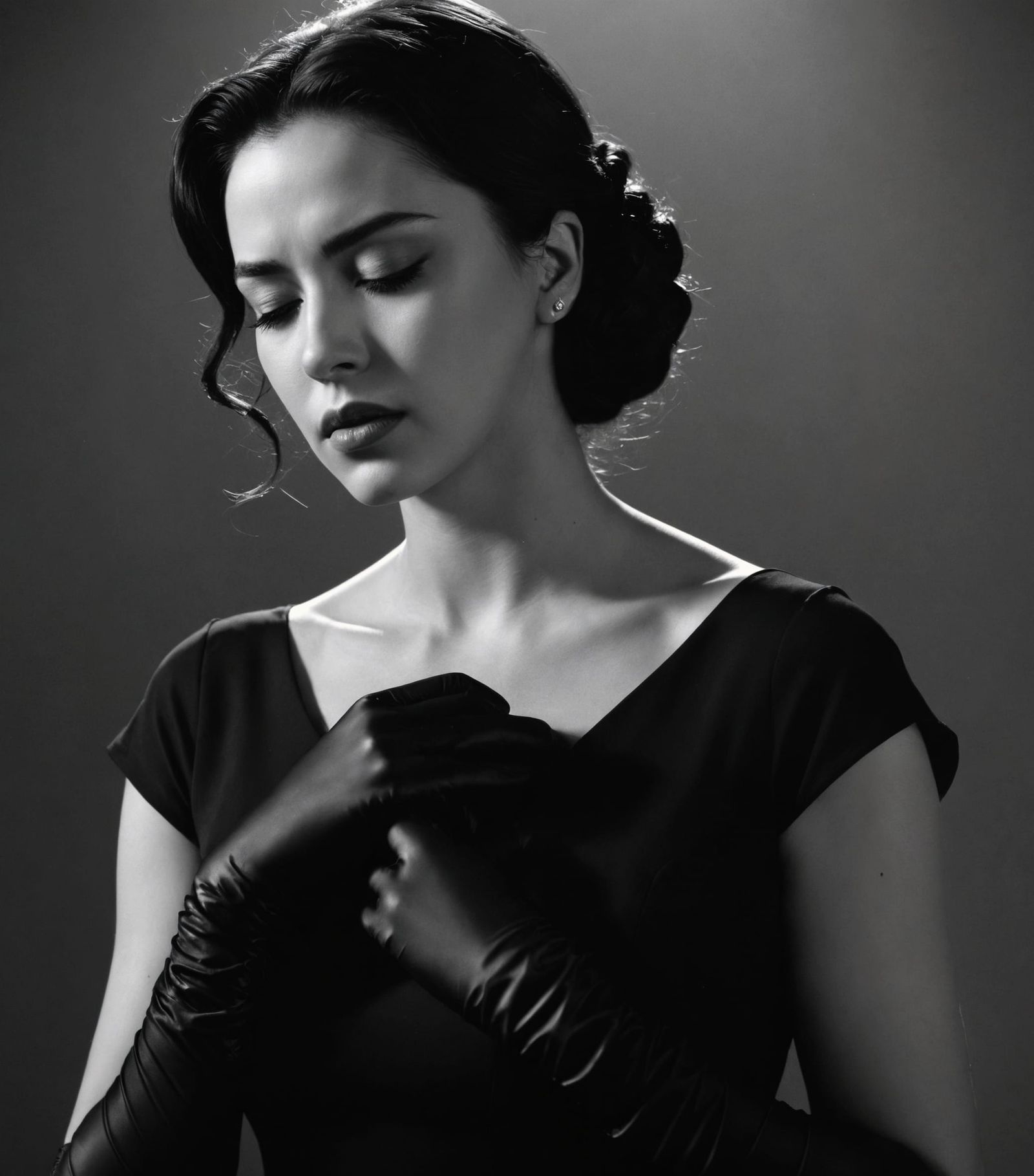 Noir Portrait of Woman with Closed Eyes