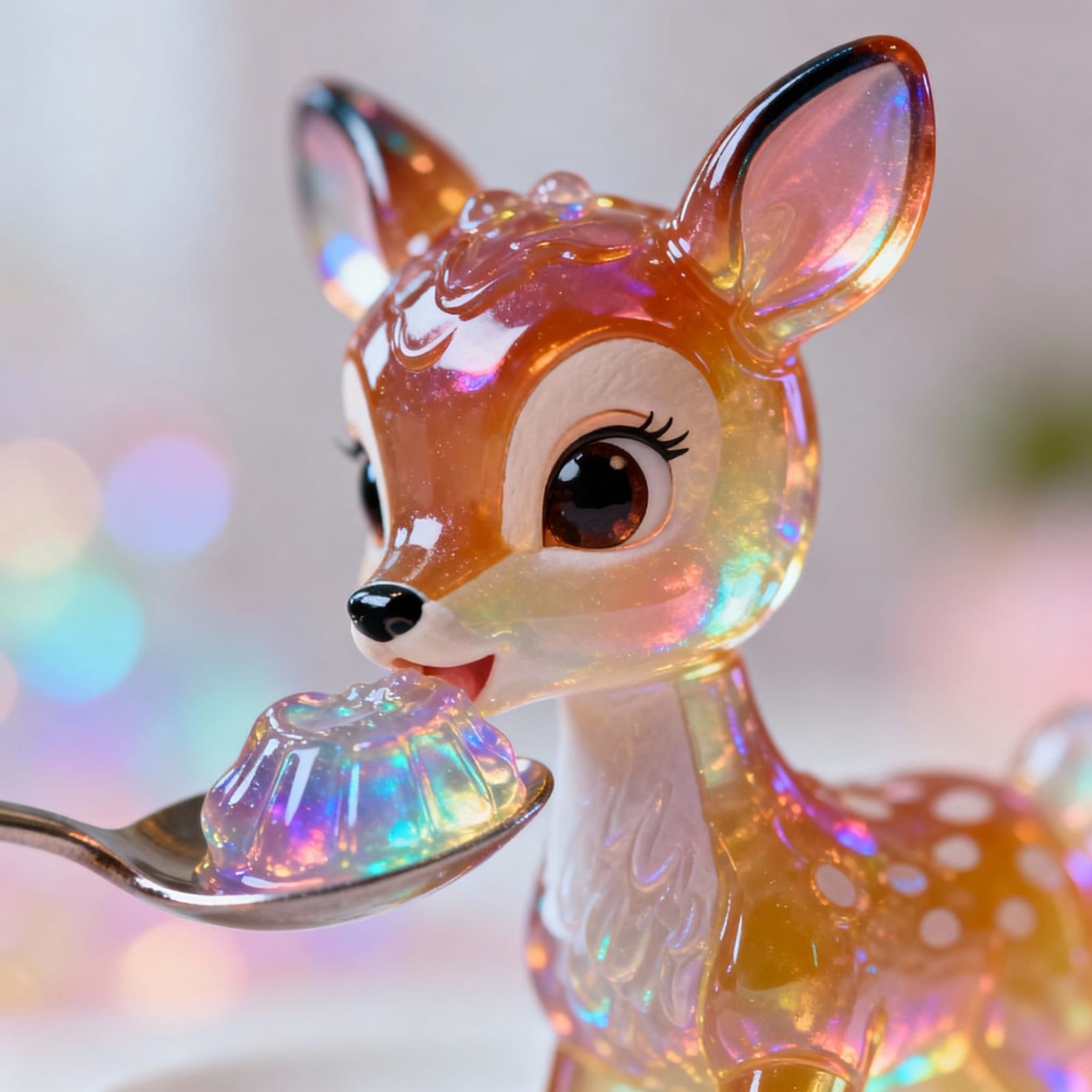 Cute Jelly Bambi Doll Eating Shimmering Jelly