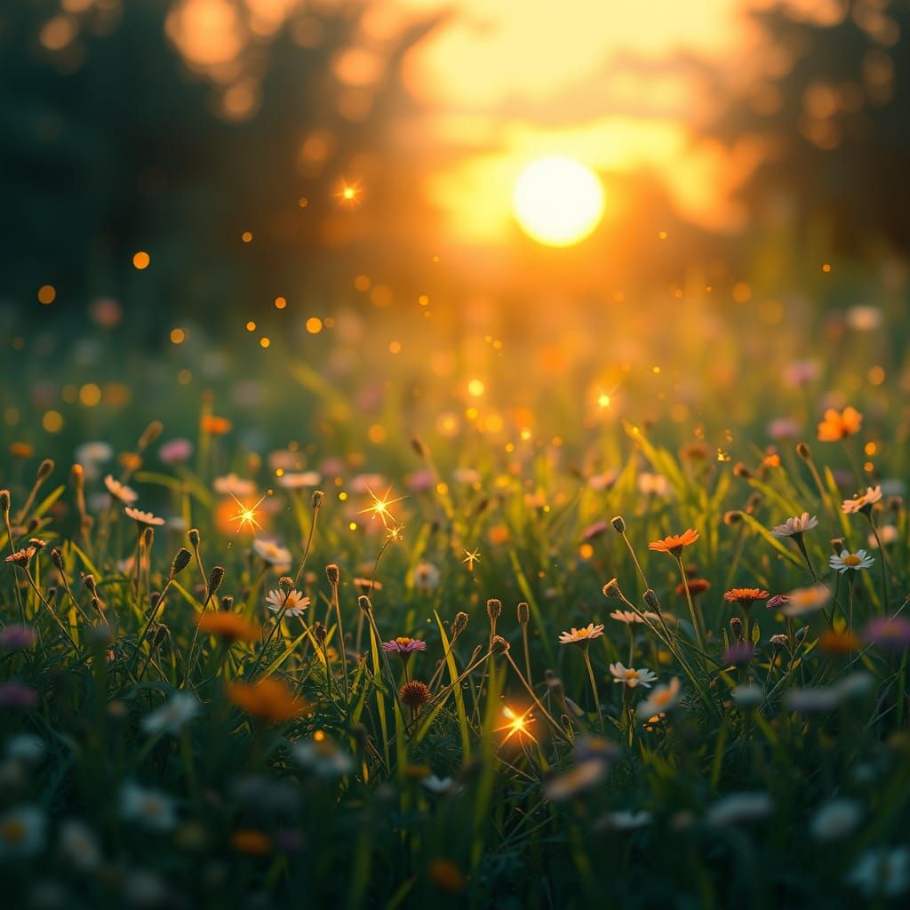 Fireflies Dance in a Summer Meadow: Dreamy Animated Style