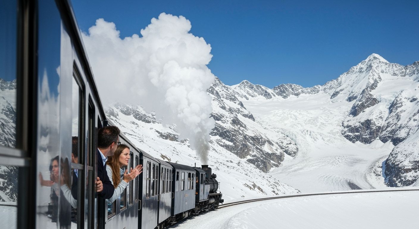 Steam Train Journey Through Snowy Alps
