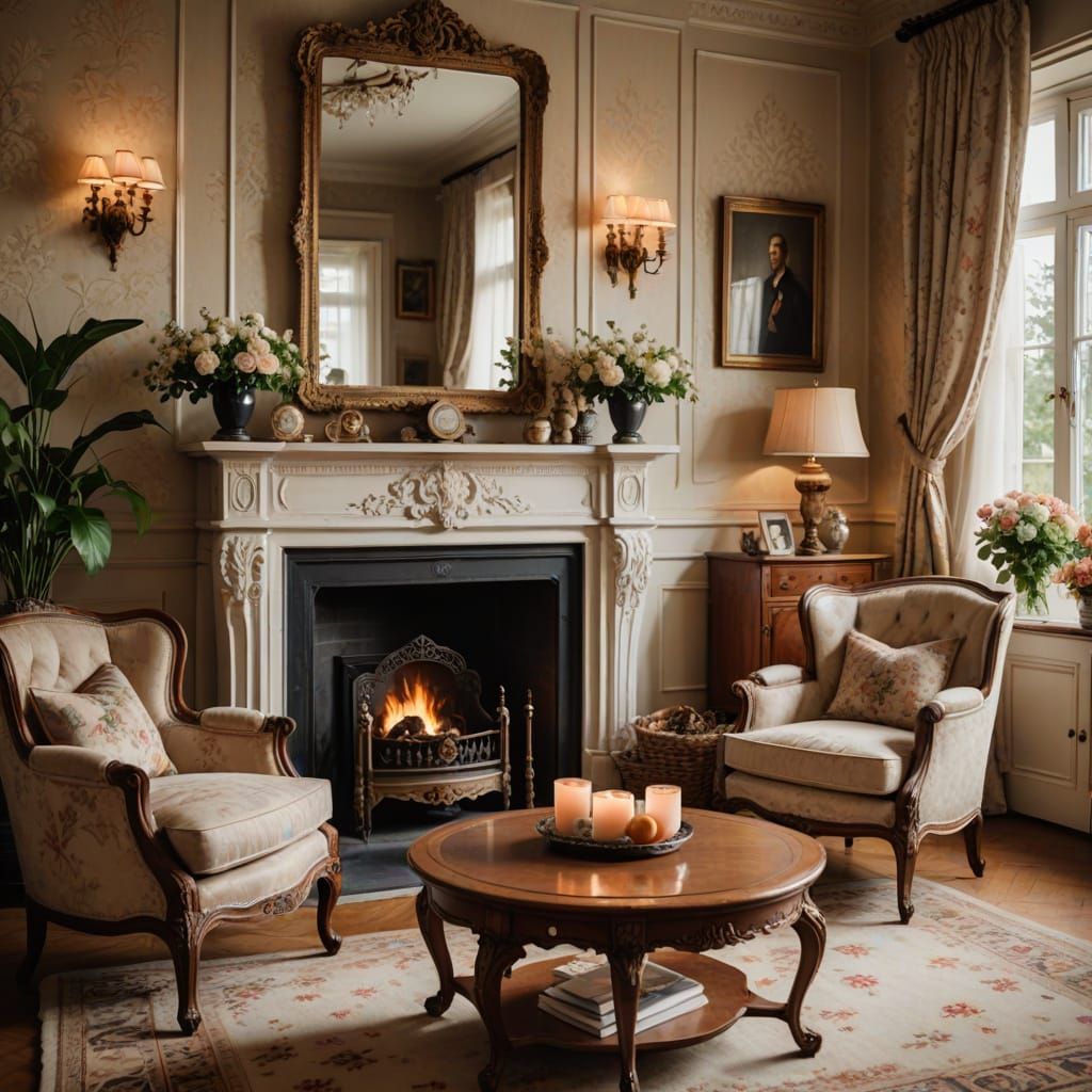 Elegant Vintage Home Interior in Warm Golden Light