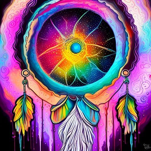 Mystic Dreamcatcher in Colorful Graffiti Art