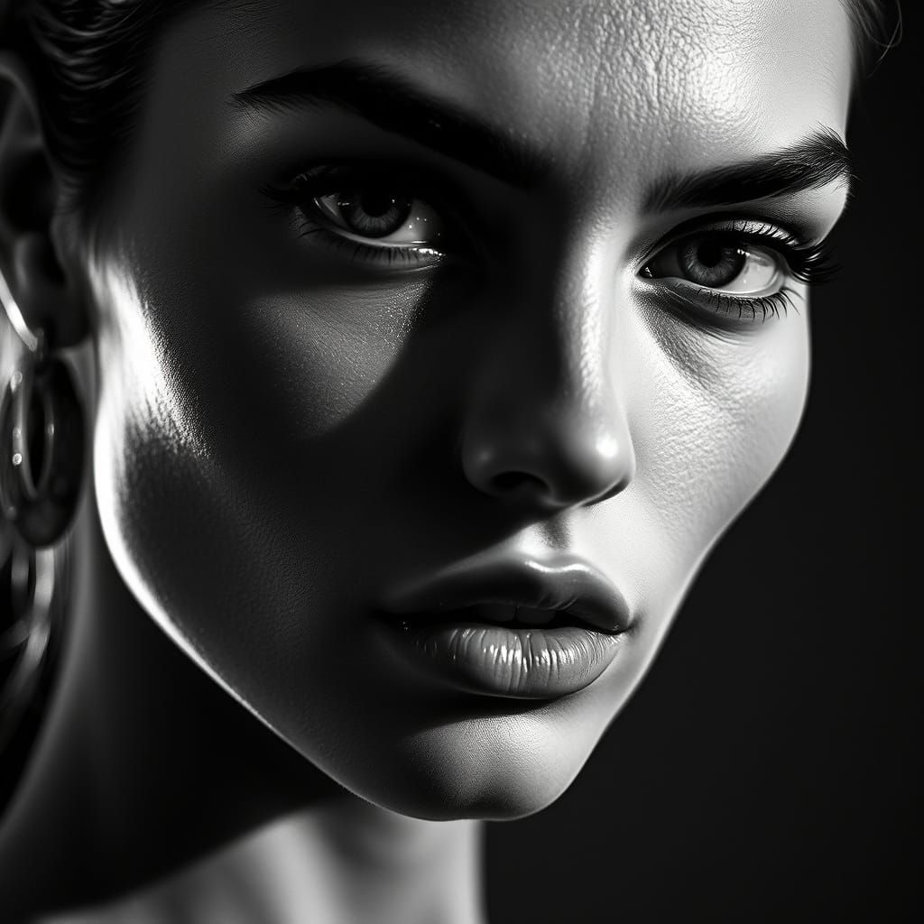 Glamorous Supermodel in High-Contrast Black and White