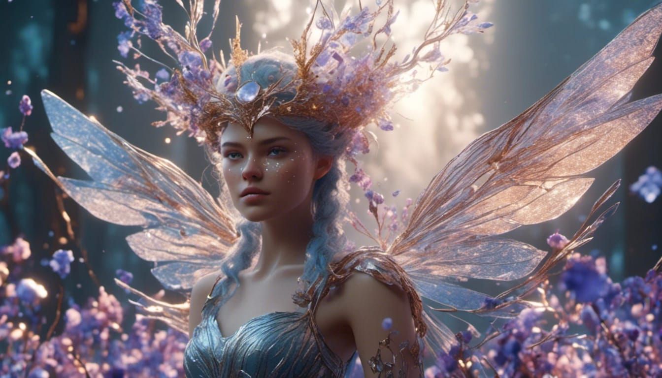 Ethereal Fairy with Resin Crown in 3D Game Style