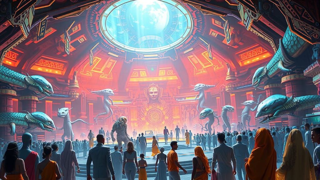 Futuristic Undercity on Mars: Vibrant Arena of Iridescent Al...