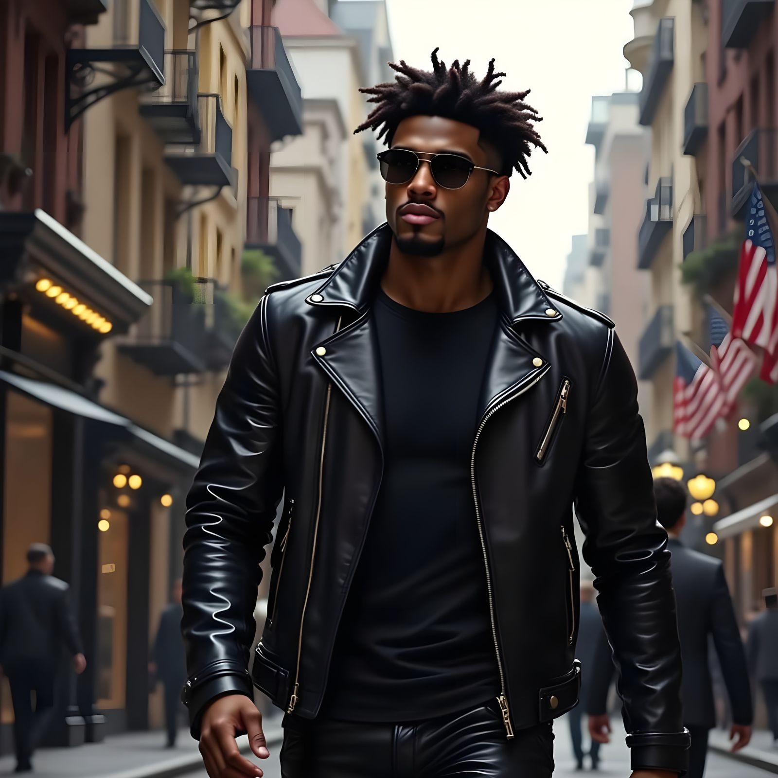 Confident Urban Adventurer Walks City Streets at Night