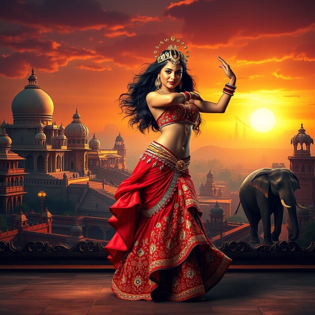 Vibrant Indian Goddess in Ancient Temple Setting