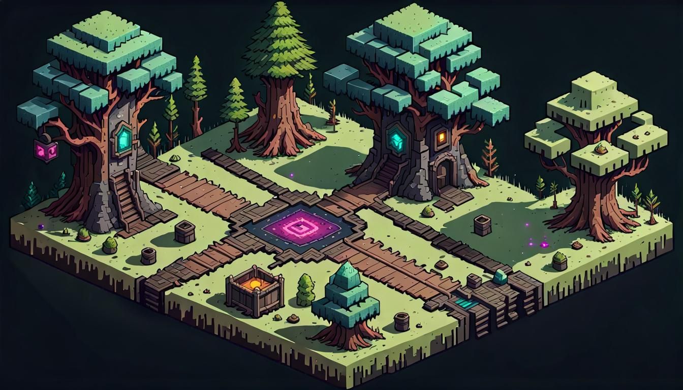Colorful Pixel Art Dungeon Map of Thorny Crossroads