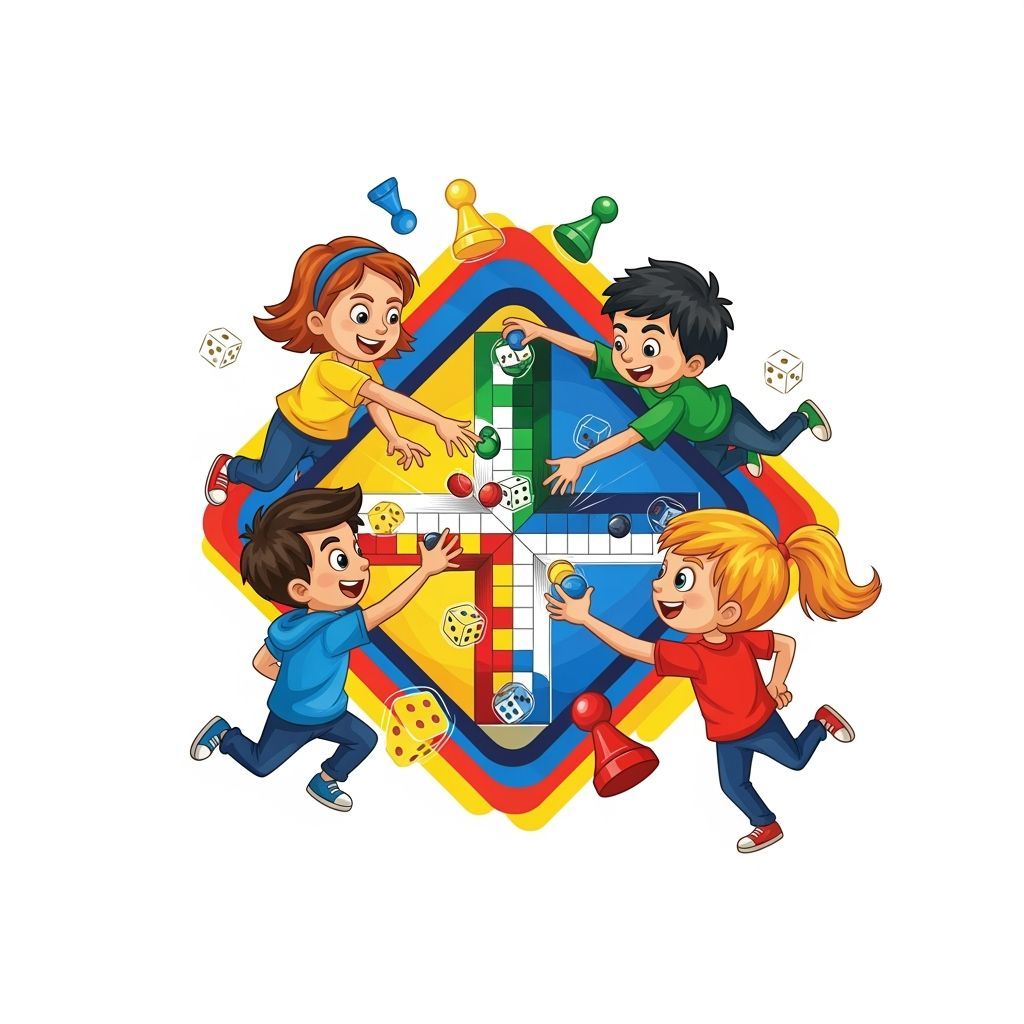 Vibrant Ludo Game Logo with Cartoon Children