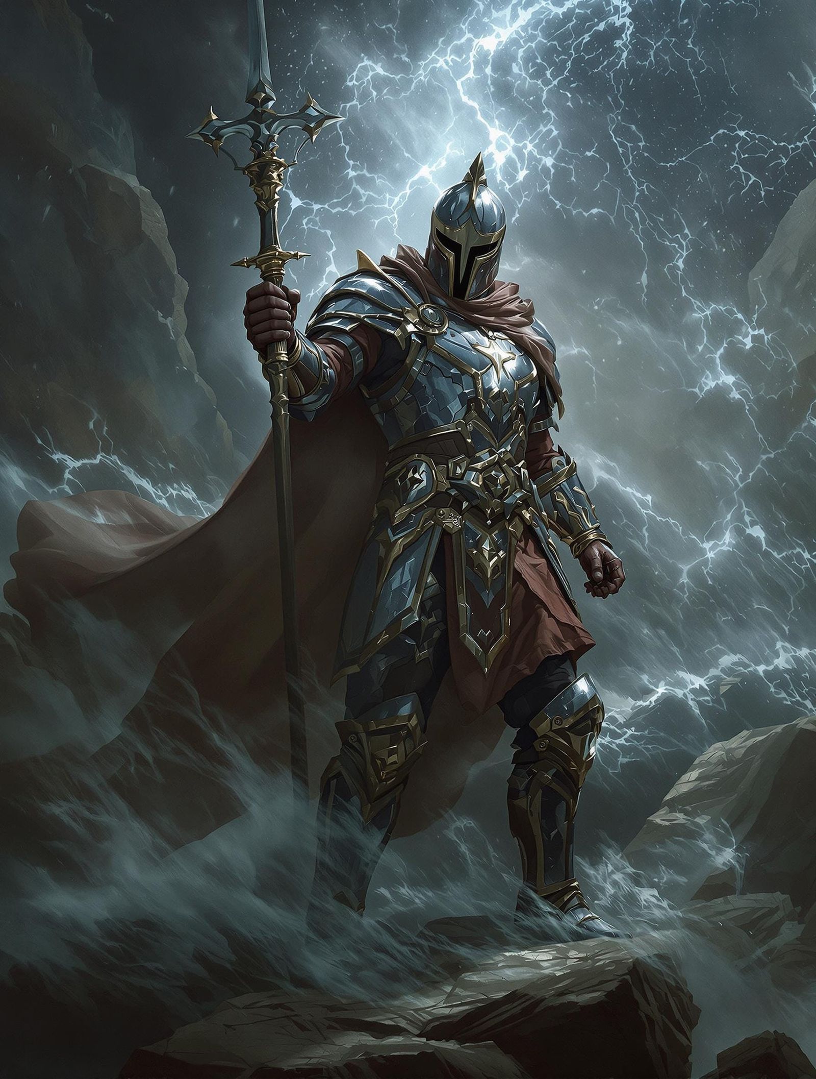 Epic Chiaroscuro Paladin in Cinematic Digital Matte Painting
