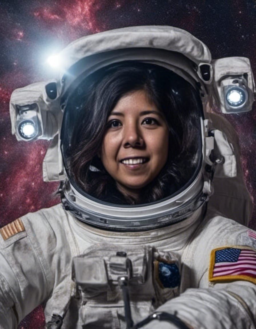 Hispanic Woman Astronaut in Galaxy, Digital Art