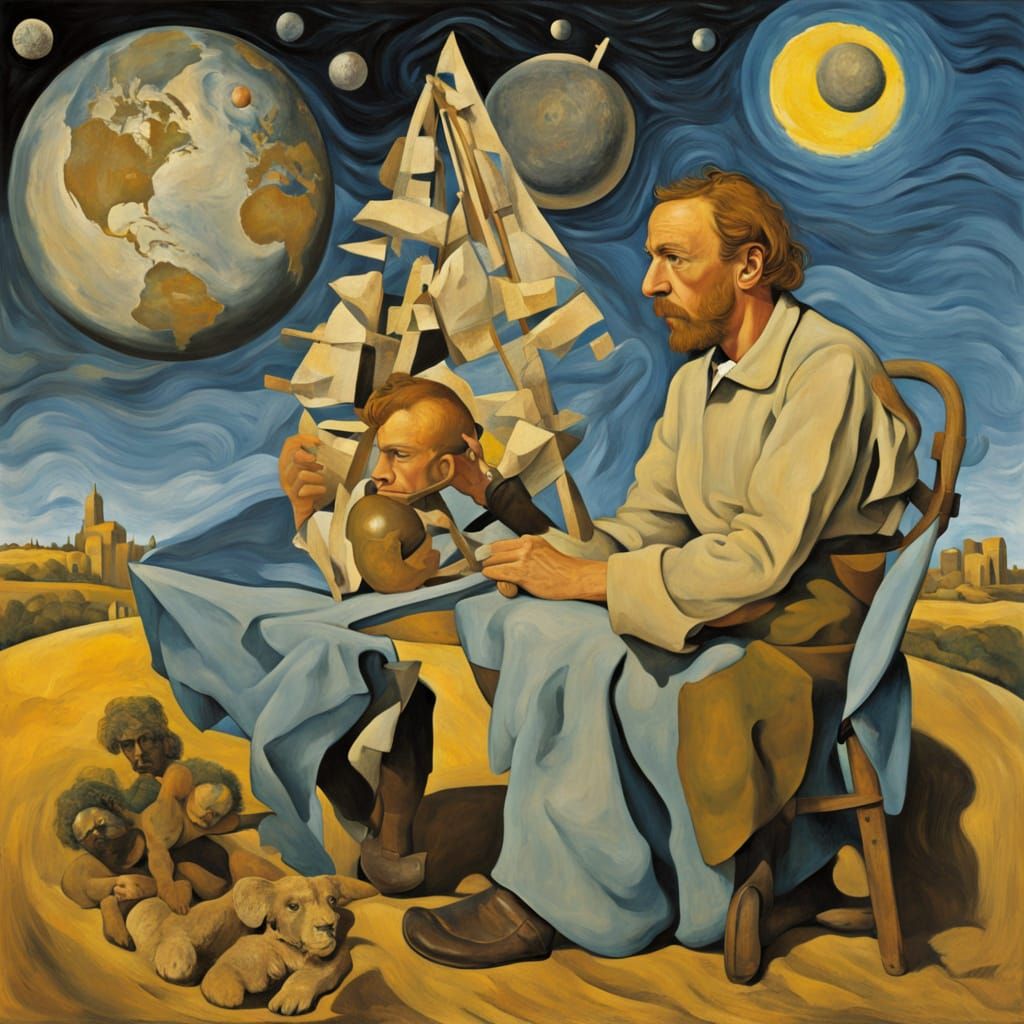 Surreal Earth Landscape in Mixed Artistic Styles