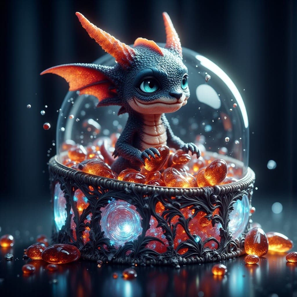 Baby Dragon in Jewelry Box Fantasy Art