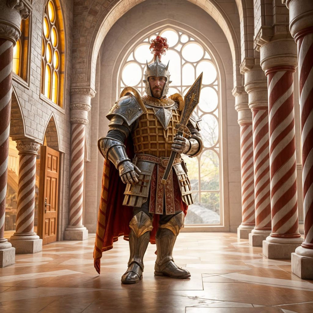 Waffle Knight Guards Gingerbread Castle in Whimsical Fantasy...