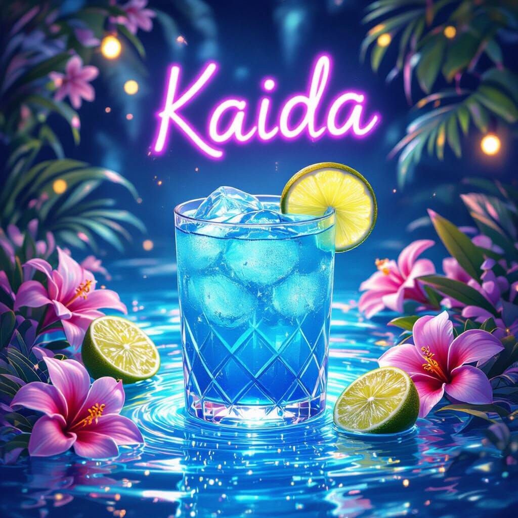 Neon Blue Lagoon Drink with Tropical Florals