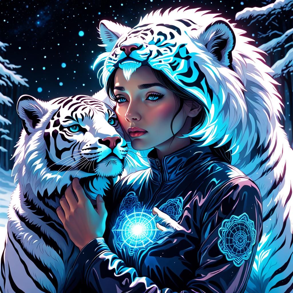 Glass Woman and Snow Tiger on Kinetic Display